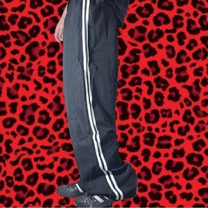 Black  adidas type vintage streetwear 90s Track Pants with White Stripes